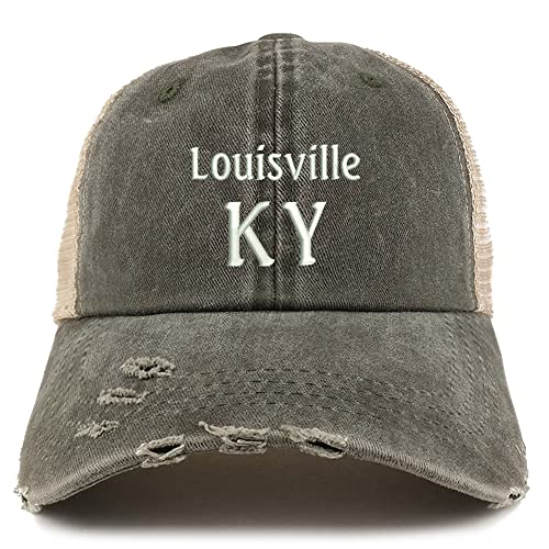 Trendy Apparel Shop Louisville KY Embroidered Frayed Bill Trucker Mesh Back Cap