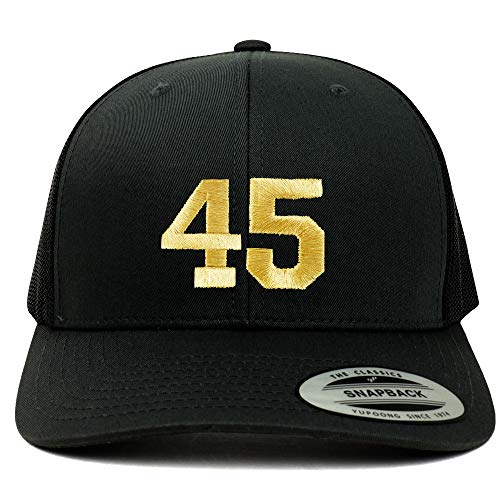 Trendy Apparel Shop Number 45 Gold Thread Embroidered Retro Trucker Mesh Cap