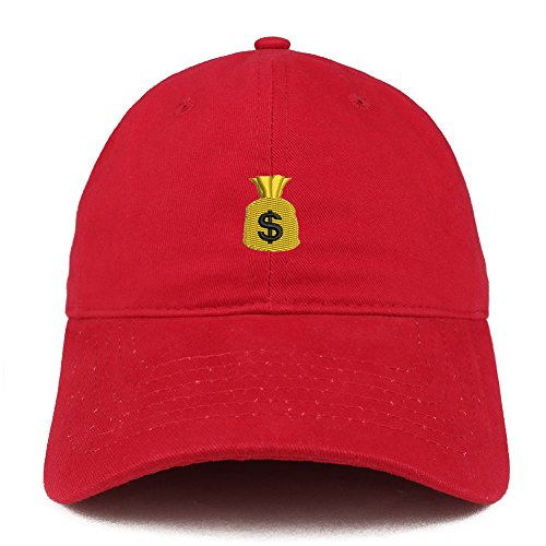 Trendy Apparel Shop Money Bag Emoticon Quality Embroidered Low Profile Brushed Cotton Dad Hat Cap - Red