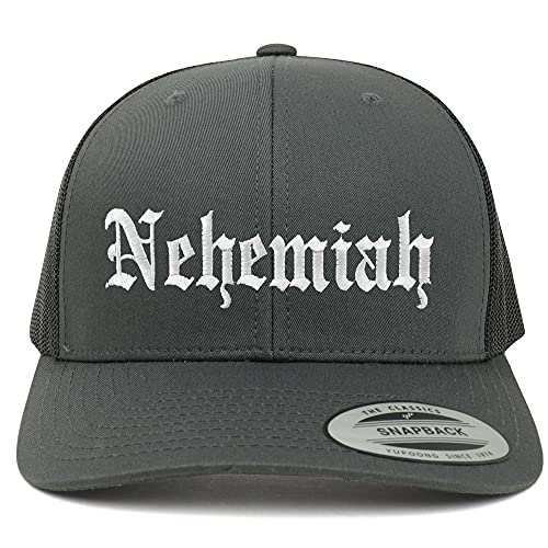 Trendy Apparel Shop Nehemiah Old English 6 Panel Trucker Mesh Cap