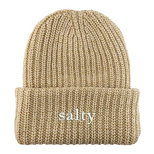 Trendy Apparel Shop Salty Embroidered Long Cuffed Thick Ribbed Knit Beanie