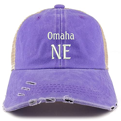 Trendy Apparel Shop Omaha NE Embroidered Frayed Bill Trucker Mesh Back Cap