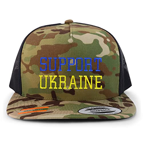 Trendy Apparel Shop Support Ukraine Embroidered 5 Panel Flatbill Trucker Cap