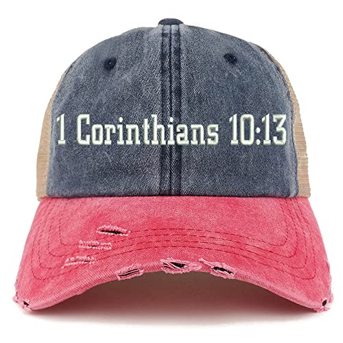 Trendy Apparel Shop 1 Corinthians 10:13 Frayed Bill Trucker Mesh Back Cap