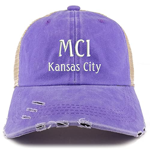Trendy Apparel Shop MCL Kansas City Embroidered Frayed Bill Trucker Mesh Back Cap