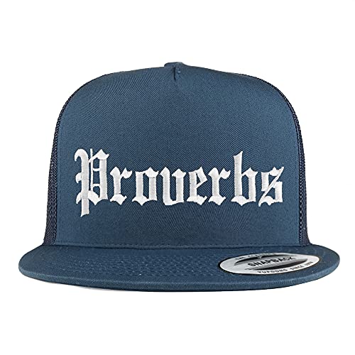 Trendy Apparel Shop Proverbs Old English 5 Panel Flatbill Trucker Cap