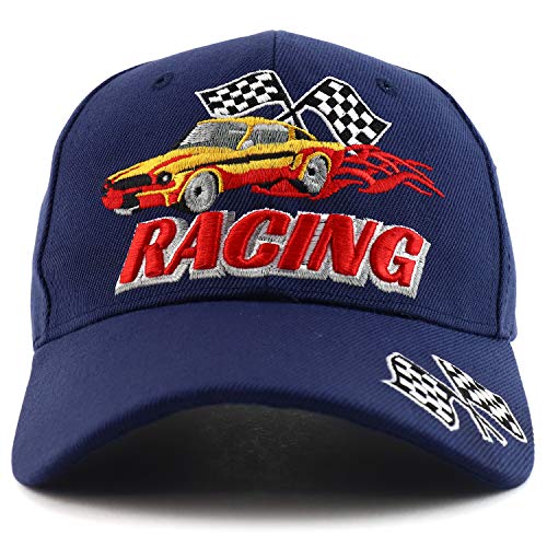 Trendy Apparel Shop Racing 3D Embroidered Flame Car Race Flag Baseball Cap
