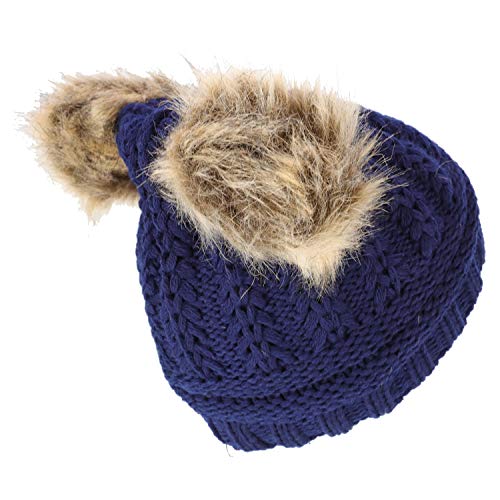 Trendy Apparel Shop Kid's Youth Size Girls Cable Knit Fur Pom Ears Beanie Hat