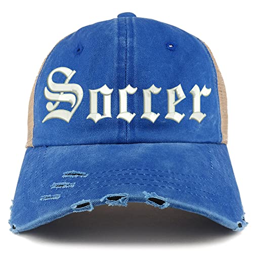 Trendy Apparel Shop Old English Soccer Frayed Bill Trucker Mesh Back Cap