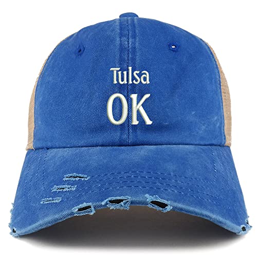 Trendy Apparel Shop Tulsa OK Embroidered Frayed Bill Trucker Mesh Back Cap