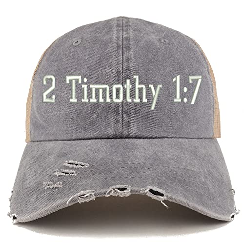 Trendy Apparel Shop 2 Timothy 1: 7 Frayed Bill Trucker Mesh Back Cap