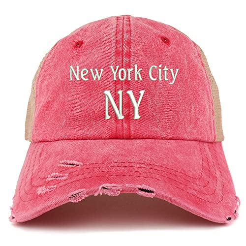 Trendy Apparel Shop New York City NY Embroidered Frayed Bill Trucker Mesh Back Cap