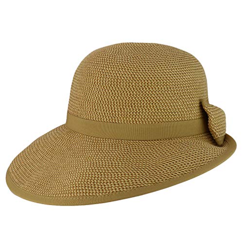 Trendy Apparel Shop UPF 50+ 4 Inch Split Brim Bow Paper Braid Tweed Sun Hat