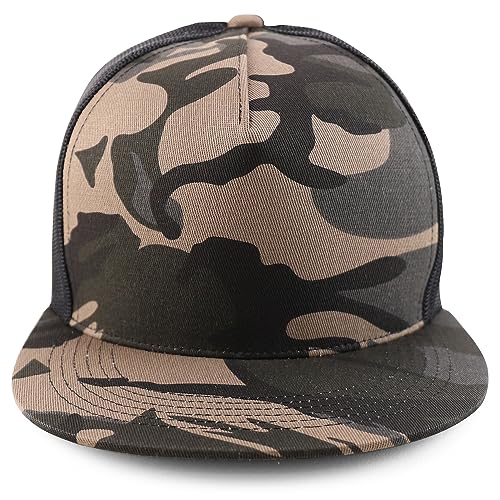 Trendy Apparel Shop Plain Structured 5 Panel Mesh Back Flat Bill Snapback Cap