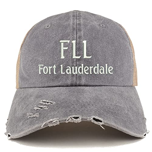 Trendy Apparel Shop FLL Fort Lauderdale Embroidered Frayed Bill Trucker Mesh Back Cap