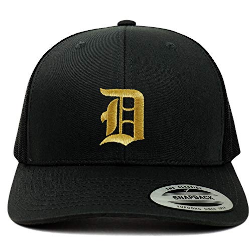 Trendy Apparel Shop Old English Gold D Embroidered Retro Trucker Mesh Baseball Cap