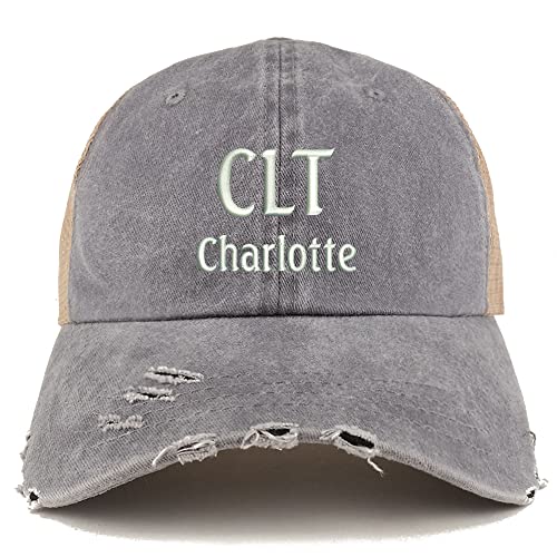 Trendy Apparel Shop CLT Charlotte Embroidered Frayed Bill Trucker Mesh Back Cap