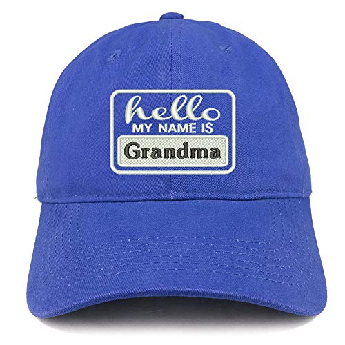Trendy Apparel Shop Hello My Name is Grandma Soft Crown 100% Brushed Cotton Cap