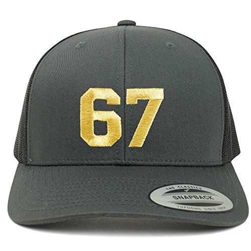 Trendy Apparel Shop Number 67 Gold Thread Embroidered Retro Trucker Mesh Cap
