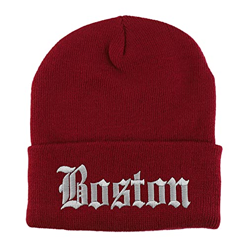 Trendy Apparel Shop Boston Old English Embroidered Long Cuff Beanie