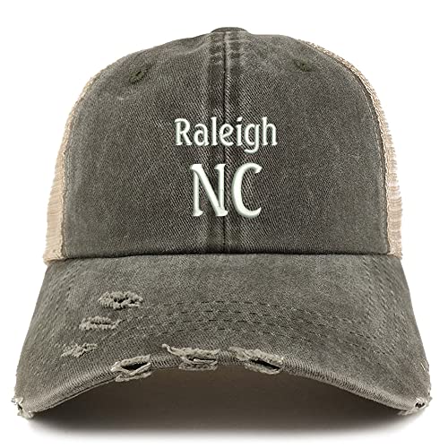 Trendy Apparel Shop Raleigh NC Embroidered Frayed Bill Trucker Mesh Back Cap