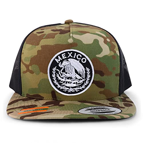 Trendy Apparel Shop Circular Mexico Patch 5 Panel Flatbill Trucker Cap