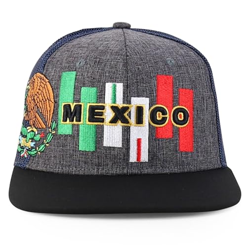 Trendy Apparel Shop 6 Panel Structured 3D Mexico Embroidered Flatbill Snapback Turcker Cap