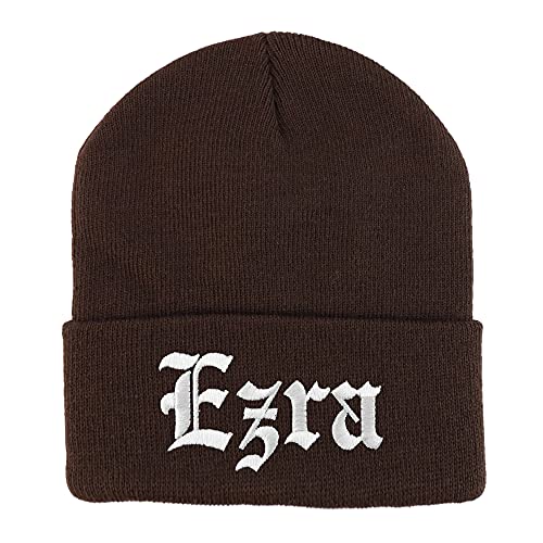 Trendy Apparel Shop Ezra Old English Embroidered Long Cuff Beanie