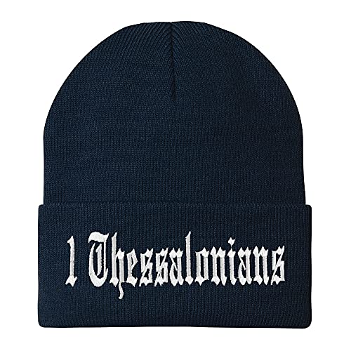 Trendy Apparel Shop 1 Thessalonians Old English Embroidered Long Cuff Beanie