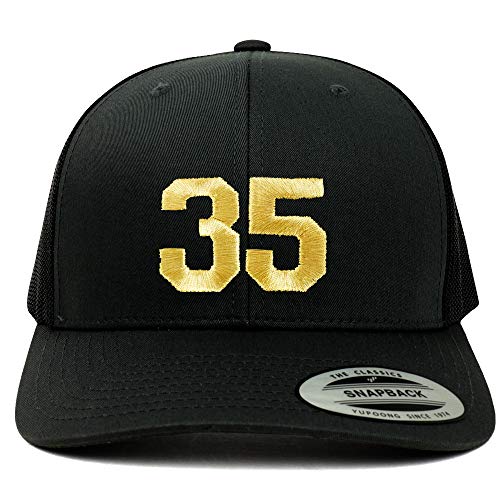 Trendy Apparel Shop Number 35 Gold Thread Embroidered Retro Trucker Mesh Cap