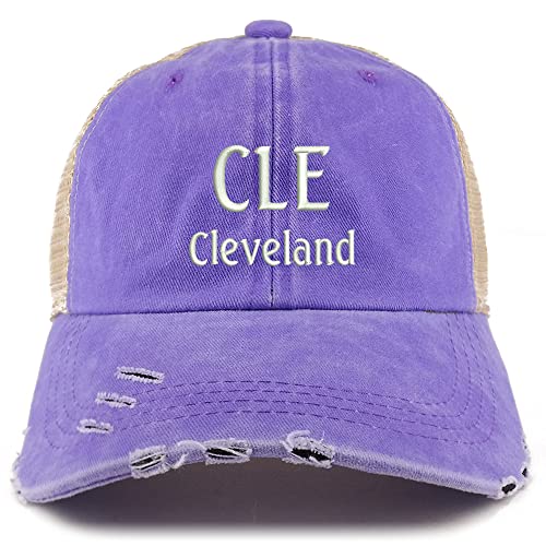 Trendy Apparel Shop CLE Cleveland Embroidered Frayed Bill Trucker Mesh Back Cap