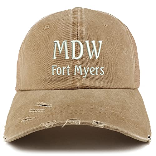 Trendy Apparel Shop MDW Fort Myers Embroidered Frayed Bill Trucker Mesh Back Cap