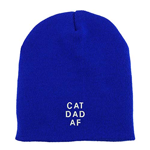 Trendy Apparel Shop Cat Dad Af Font Embroidered Made in USA Short Acrylic Knit Winter Beanie Hat