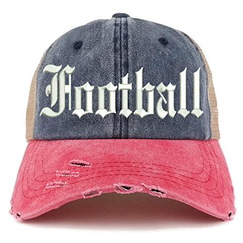 Trendy Apparel Shop Old English Football Frayed Bill Trucker Mesh Back Cap