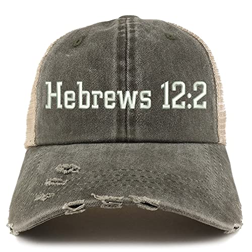 Trendy Apparel Shop Hebrews 12:2 Frayed Bill Trucker Mesh Back Cap