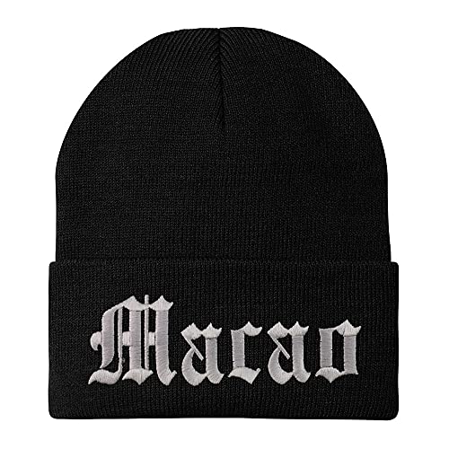 Trendy Apparel Shop Macao Old English Embroidered Long Cuff Beanie