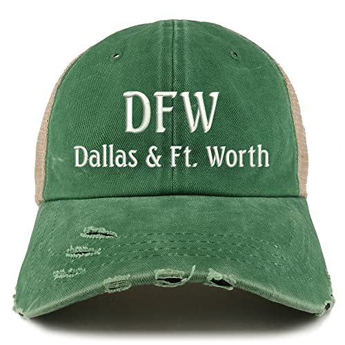 Trendy Apparel Shop DFW Dallas and Fort Worth Embroidered Frayed Bill Trucker Mesh Back Cap