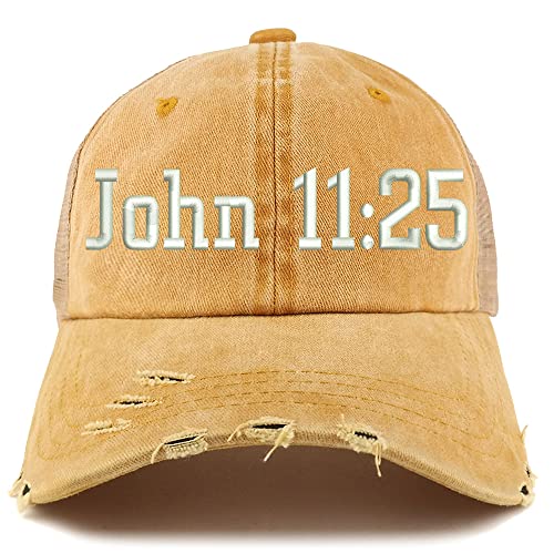 Trendy Apparel Shop John 11:25 Frayed Bill Trucker Mesh Back Cap