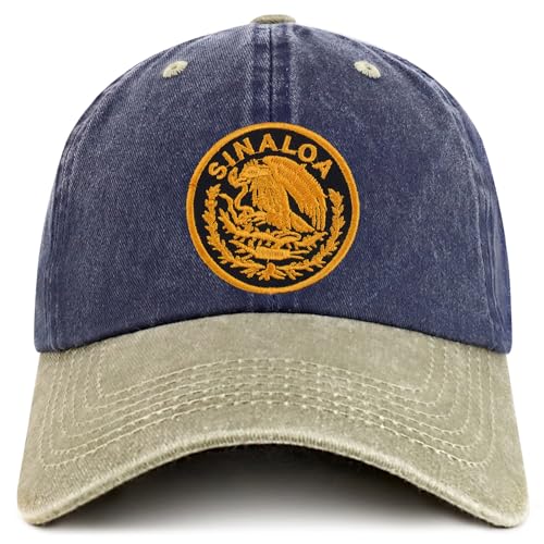 Trendy Apparel Shop Sinaloa Mexico Gold Embroidered Patch Pigment Dyed Washed Baseball Cap