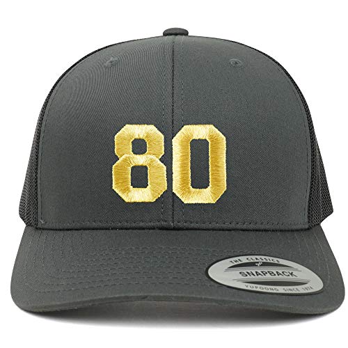 Trendy Apparel Shop Number 80 Gold Thread Embroidered Retro Trucker Mesh Cap