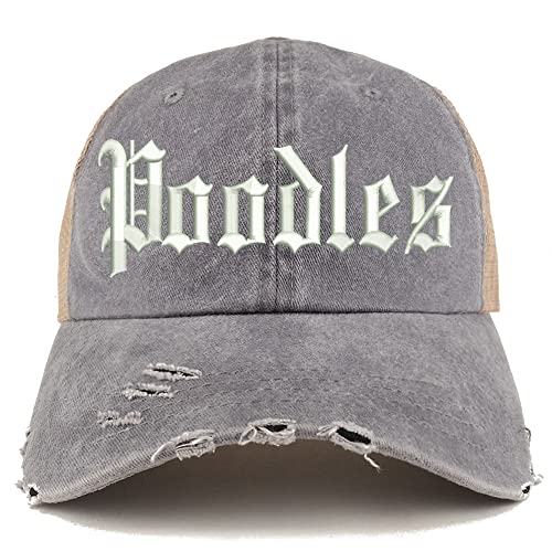 Trendy Apparel Shop Old English Poodles Frayed Bill Trucker Mesh Back Cap
