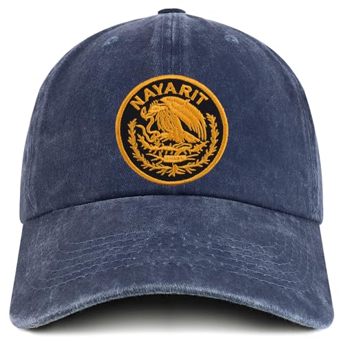 Trendy Apparel Shop Nayarit Mexico Gold Embroidered Patch Pigment Dyed Washed Baseball Cap
