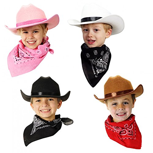 Trendy Apparel Shop Youth Kid's Cowboy Cowgirl Flet Hat with Paisley Bandana