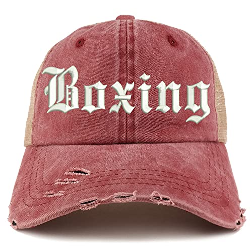 Trendy Apparel Shop Old English Boxing Frayed Bill Trucker Mesh Back Cap