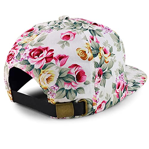 Trendy Apparel Shop Floral Print Structured Mid Profile Flatbill Snapback Cap