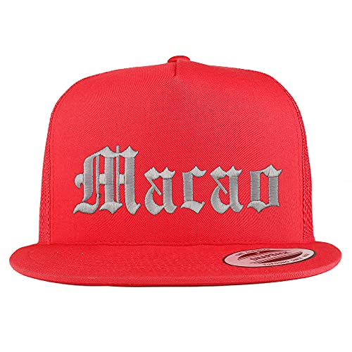 Trendy Apparel Shop Macao Old English 5 Panel Flatbill Trucker Cap