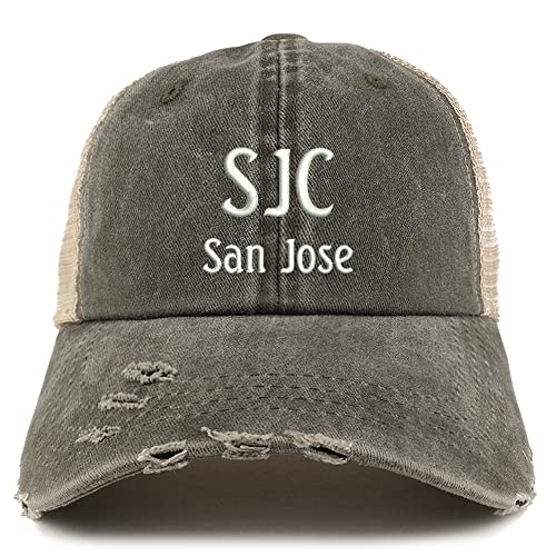 Trendy Apparel Shop SJC San Jose Embroidered Frayed Bill Trucker Mesh Back Cap