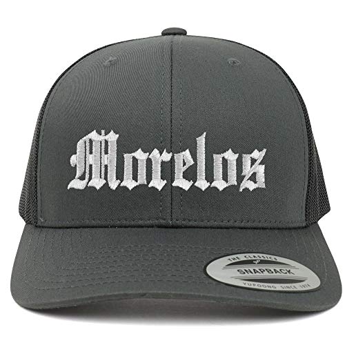 Trendy Apparel Shop Old English Morelos White Embroidered Retro Trucker Mesh Cap