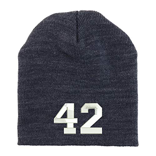 Trendy Apparel Shop Number 42 Collegiate Varsity Font Embroidered Made in USA Short Acrylic Knit Winter Beanie Hat