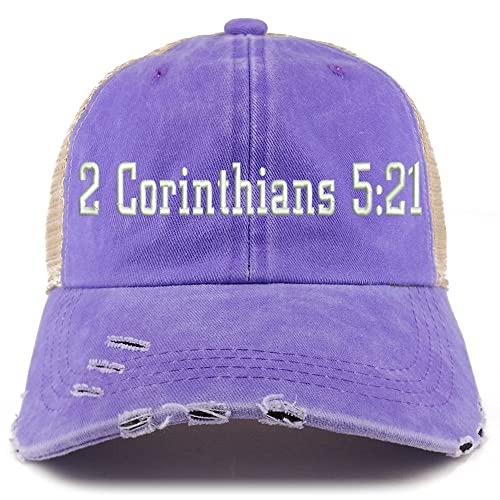 Trendy Apparel Shop 2 Corinthians 5:21 Frayed Bill Trucker Mesh Back Cap